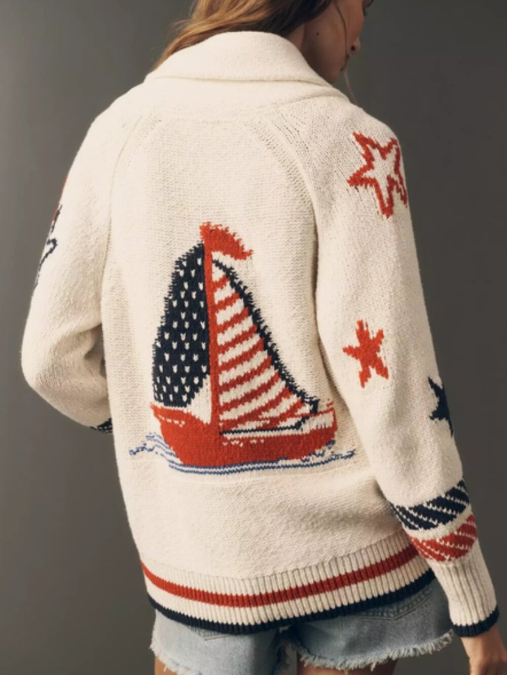 Anthropologie Maeve Sailboat Cardigan Sweater Nautical Boat M NWT Patriotic USA - Picture 6 of 6